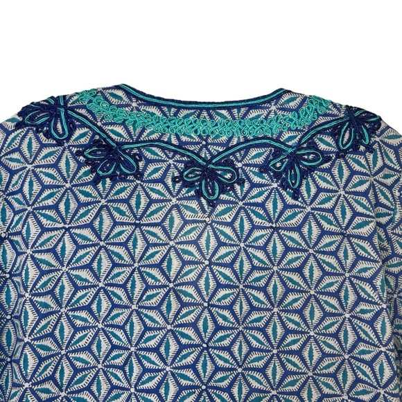 Roberta Roller Rabbit - Cotton, Embroidered Tunic Top, Geometric - Size S, Blue - Picture 16 of 16